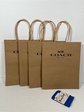 New 4-Pack Coach Paper Shopping Bags Small Size Brown Paper Gift Bag